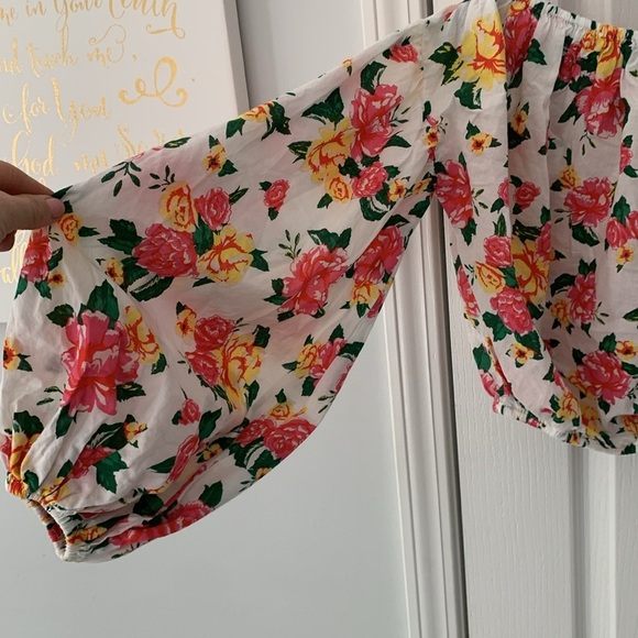 Olivaceous Romantic Floral Balloon‎ Sleeve Crop Blouse Top off the shoulders M - Picture 5 of 9